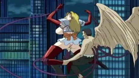 Полет над городом превратился в страстную еблю с адским отродьем! Выебал блонду щупальцами и длинным хуем!